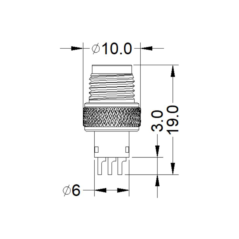 M8 6pins A code male moldable connector,unshielded,brass with nickel plated screw
